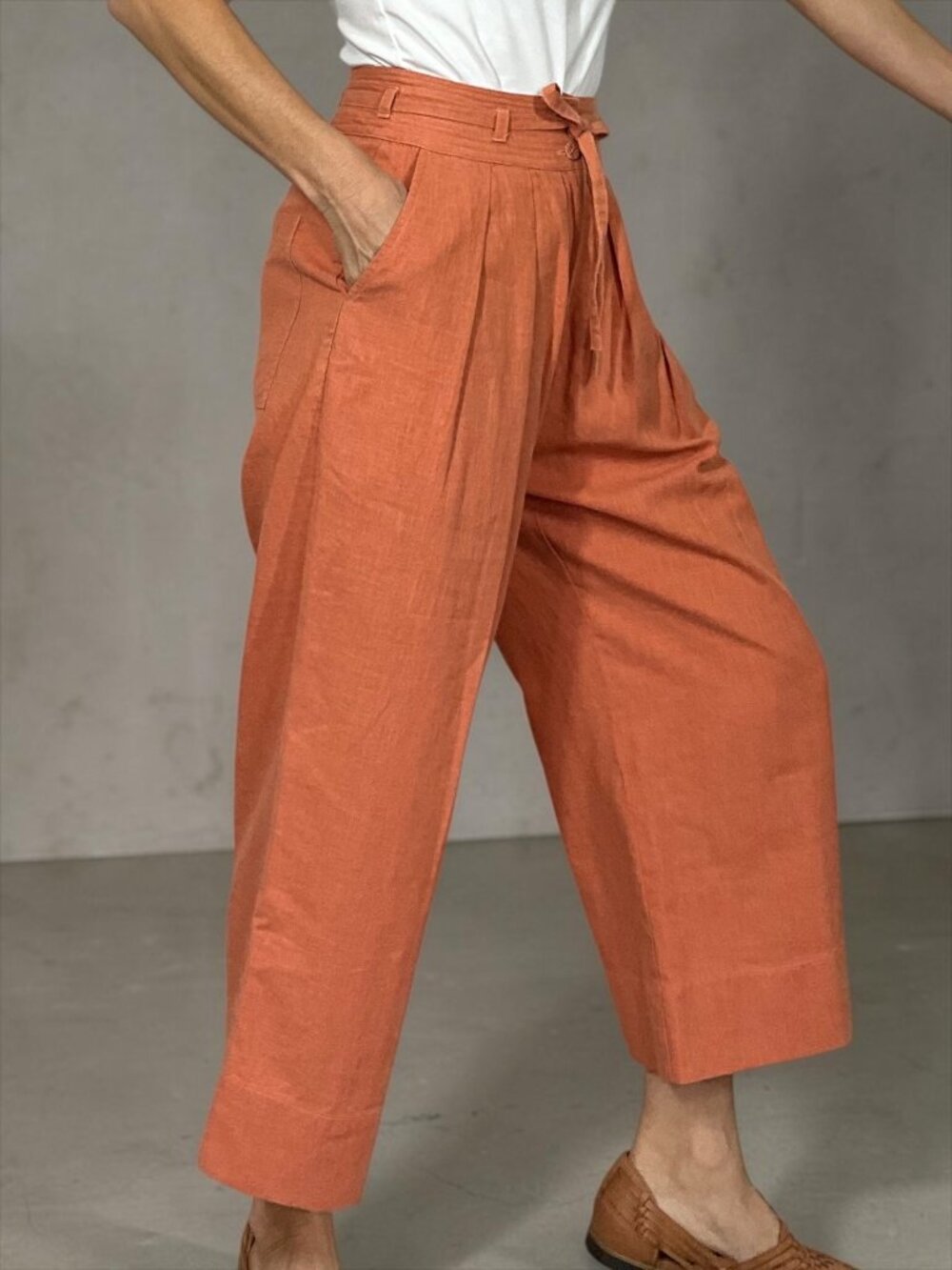 Anthropologie En Saison Jasper Pant XS Coral Wide Leg High Rise Belted - Picture 4 of 16